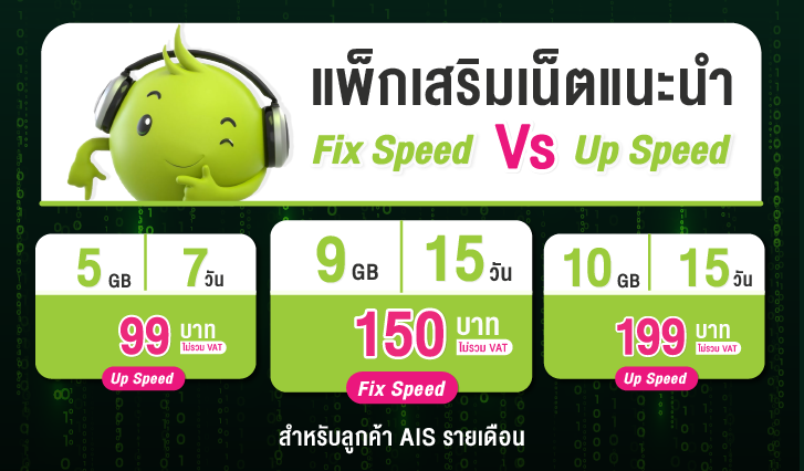 โปรเน็ตแนะนำ AIS , เน็ต Up Speed , เน็ต Fix Speed , โปรเน็ตรายเดือน , แพ็กเสริมเน็ตรายเดือน