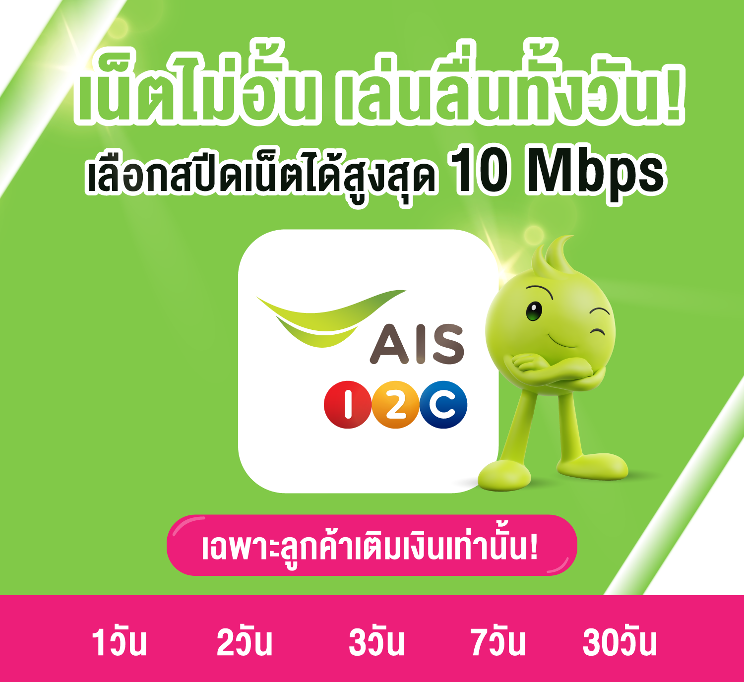 รวมแพ็กเกจเน็ตไม่อั้นไม่ลดสปีดสำหรับลูกค้าเติมเงิน